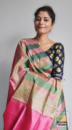 Load image into Gallery viewer, Handwoven Banana Pith Silk Saree- Striped Body Sage Green Saree
