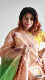 Load image into Gallery viewer, Handwoven Banana Pith Silk Saree- Tussar And Green Saree
