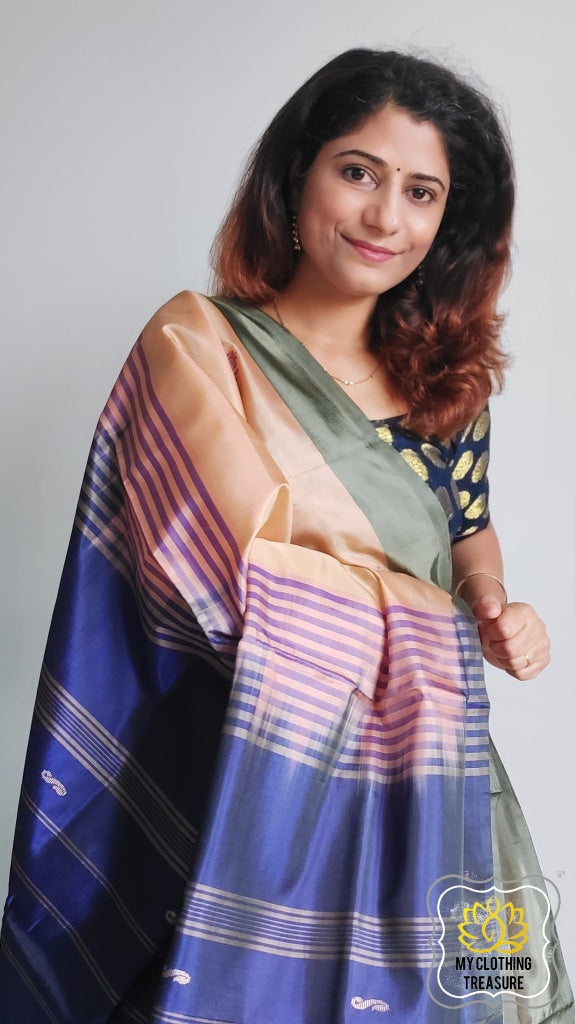 Buy Traditional Handwoven Assamese Silk Saree With Blue Base