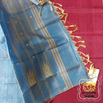 Load image into Gallery viewer, Handwoven Banana Pith Silk Saree- Wine And Shot Blue Saree
