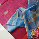 Load image into Gallery viewer, Handwoven Banana Pith Silk Saree- Wine And Shot Blue Saree
