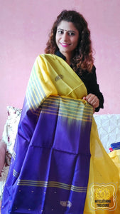 Handwoven Banana Pith Silk Saree- Yellow & Purple Saree