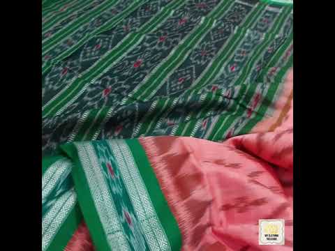 Odisha Ikkat Khandua Cotton Saree- Peach & Green