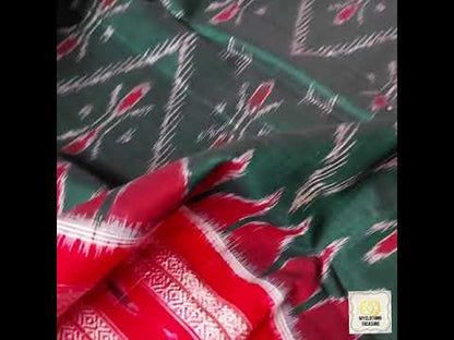 Odisha Ikkat Khandua Cotton Saree- Green & Red