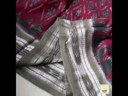 Odisha Ikkat Khandua Cotton Saree- Maroon & Olive