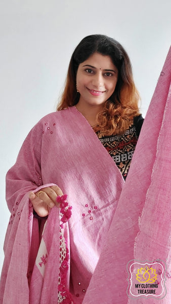 Kala Cotton Mirror Work Bhujodi Saree - Pink – My Clothing Treasure