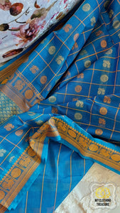 Kanjivaram Cotton Saree 1000 Buta- Cyan Blue