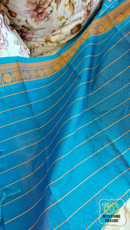 Kanjivaram Cotton Saree 1000 Buta- Cyan Blue