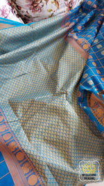 Load image into Gallery viewer, Kanjivaram Cotton Saree 1000 Buta- Cyan Blue
