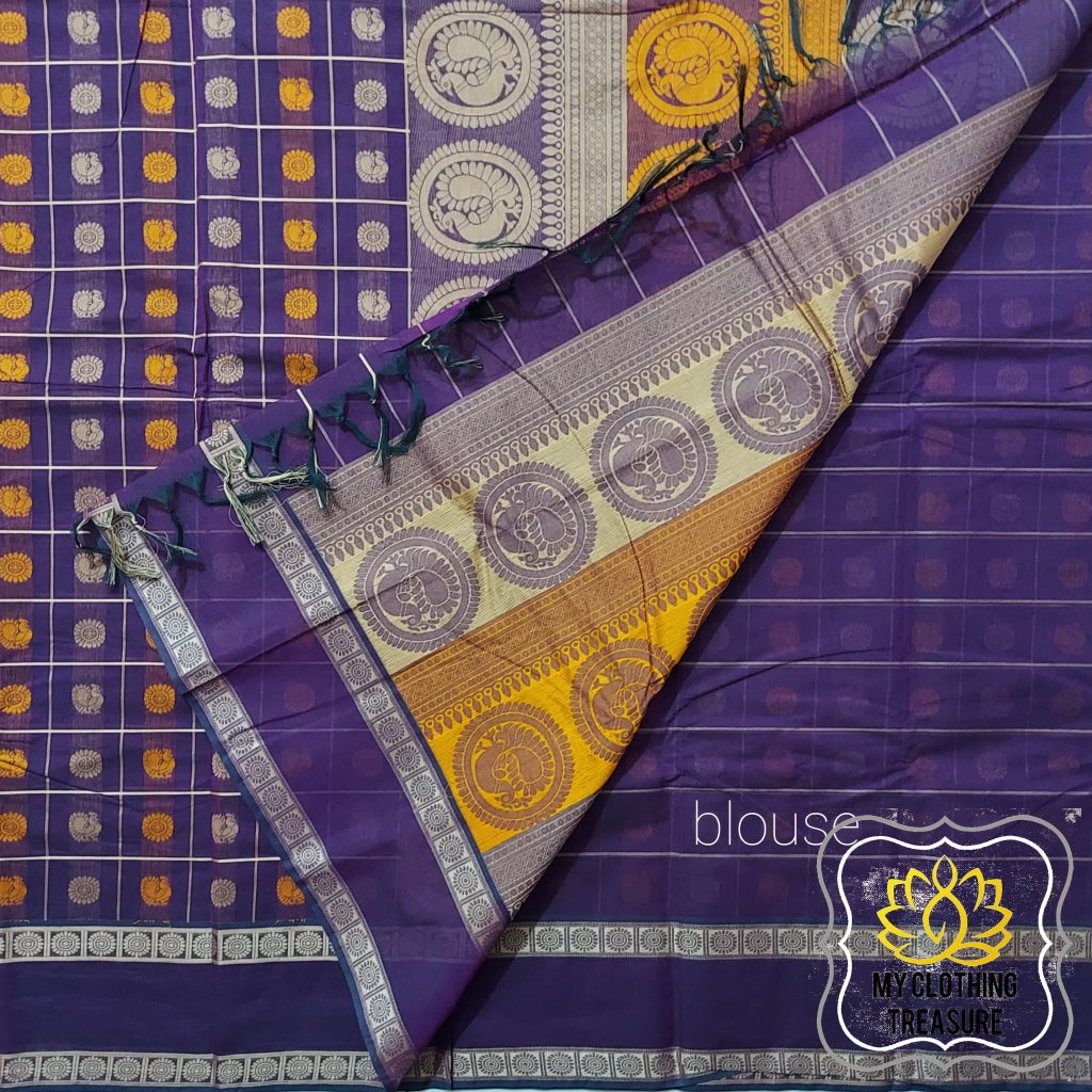 Kanjivaram Cotton Saree 1000 Buta- Eggplant