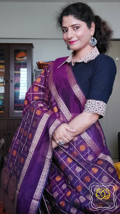 Kanjivaram Cotton Saree 1000 Buta- Eggplant