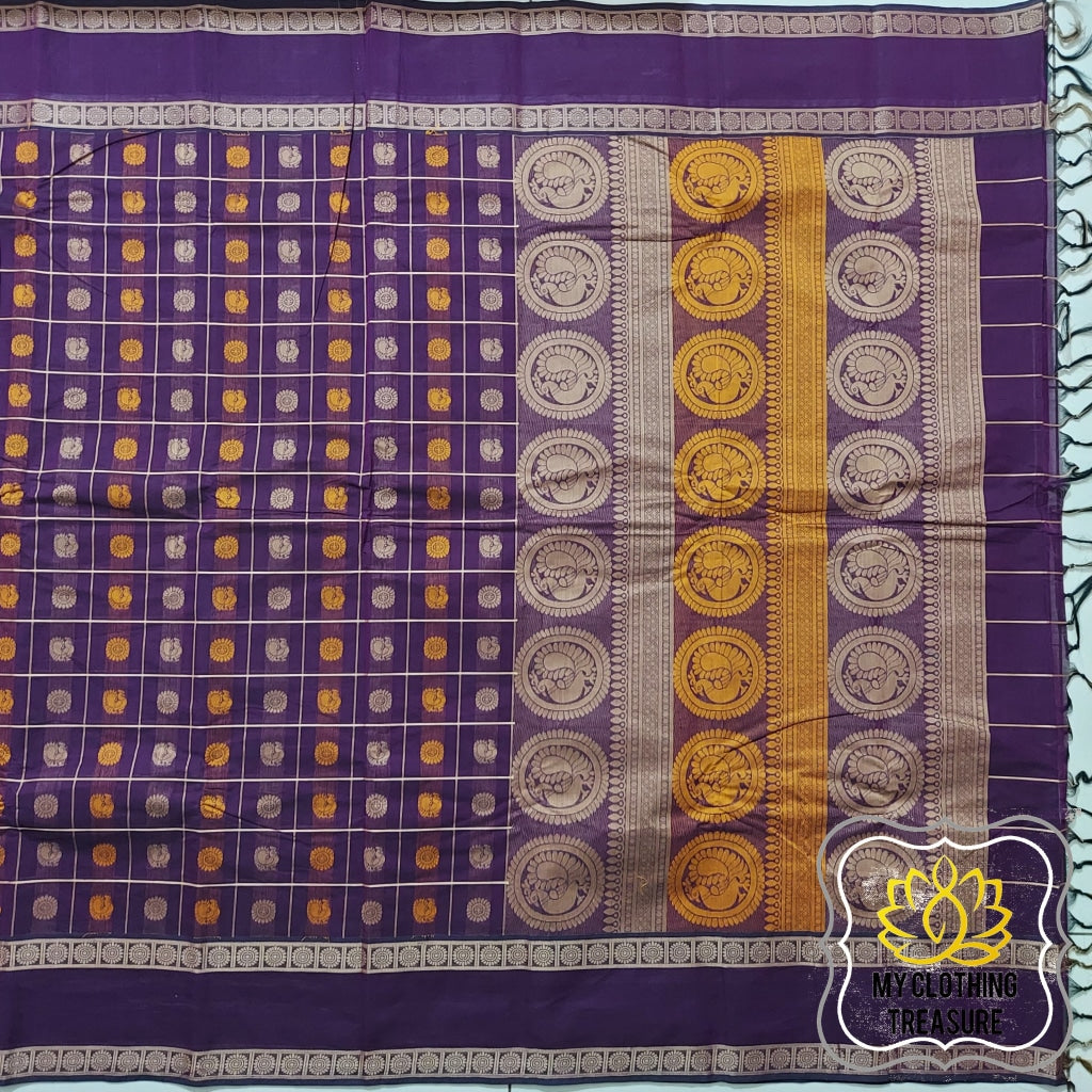 Kanjivaram Cotton Saree 1000 Buta- Eggplant