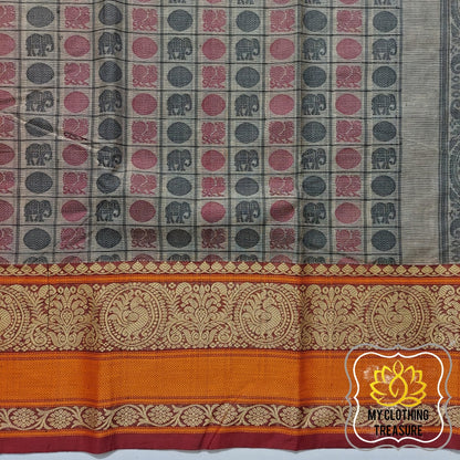 Kanjivaram Cotton Saree 1000 Buta- Grey