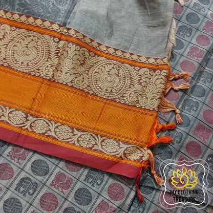 Kanjivaram Cotton Saree 1000 Buta- Grey