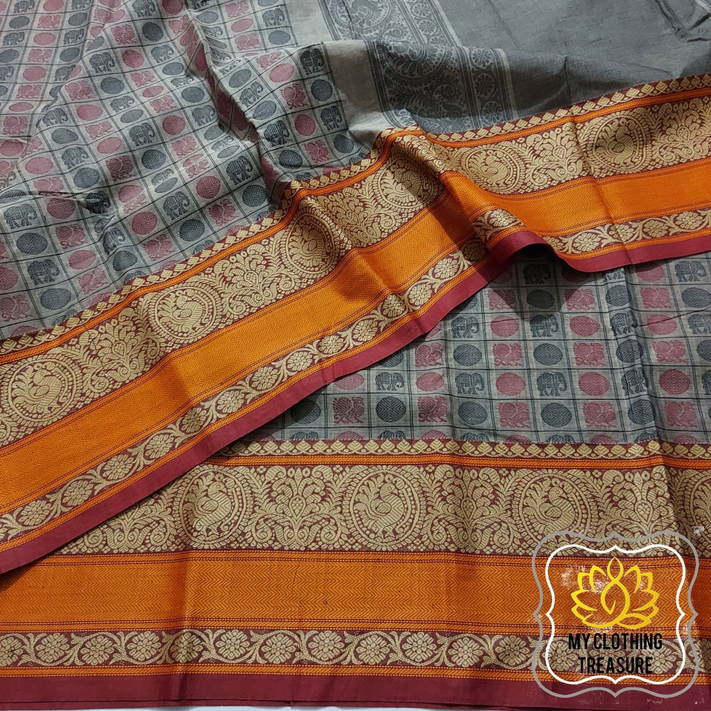 Kanjivaram Cotton Saree 1000 Buta- Grey