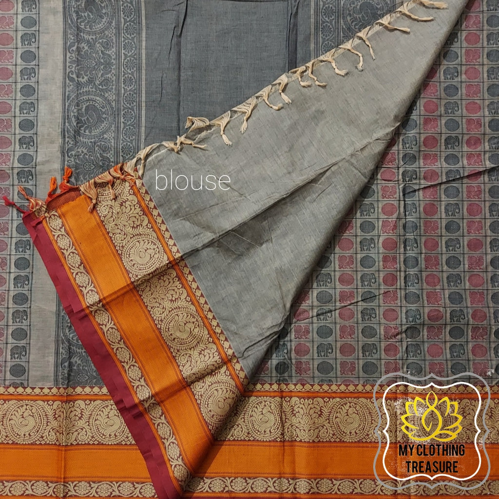 Kanjivaram Cotton Saree 1000 Buta- Grey