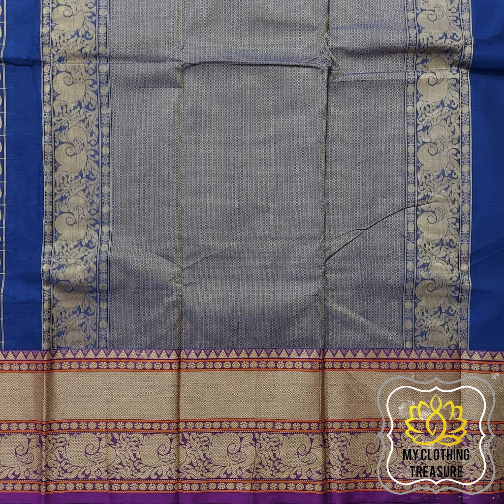 Kanjivaram Cotton Saree 1000 Buta- Navy Blue