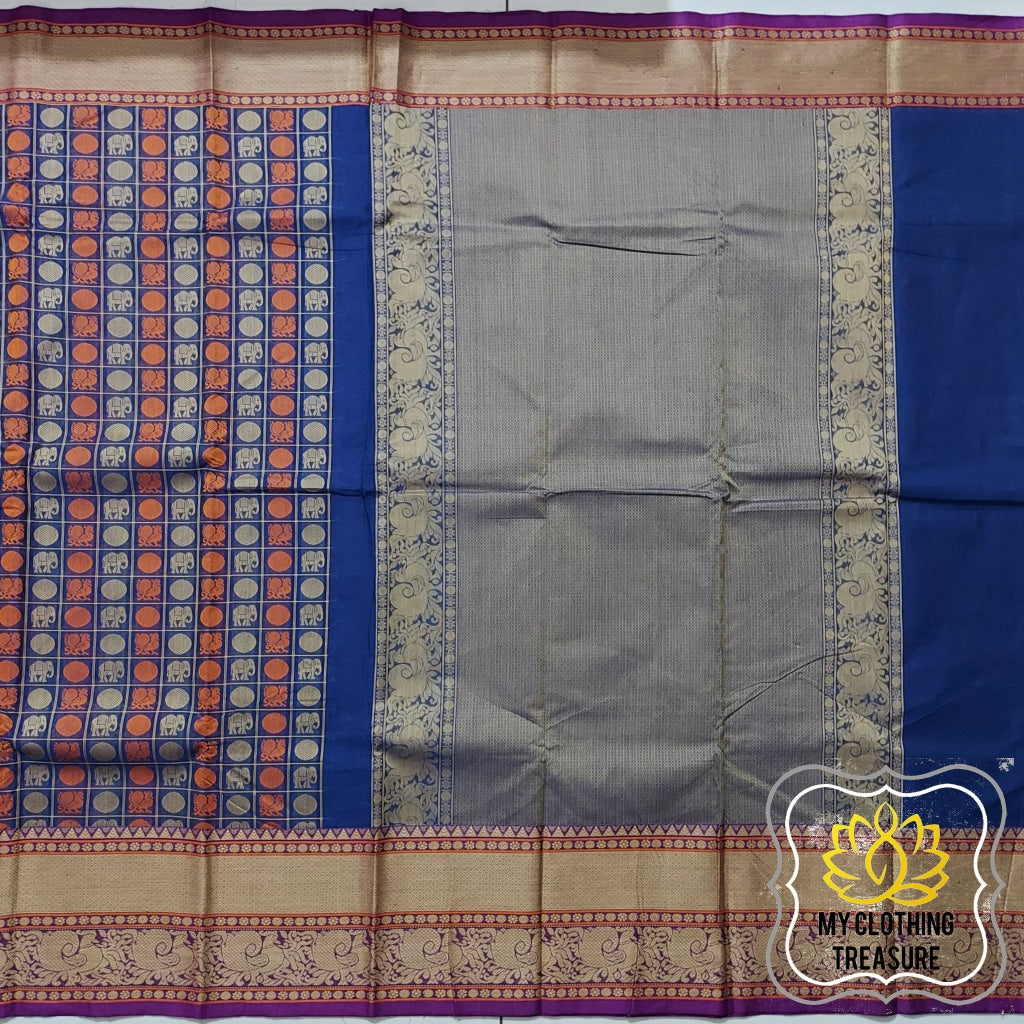 Kanjivaram Cotton Saree 1000 Buta- Navy Blue