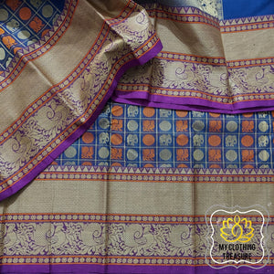 Kanjivaram Cotton Saree 1000 Buta- Navy Blue