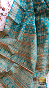 Kanjivaram Cotton Saree 1000 Buta- Turquoise