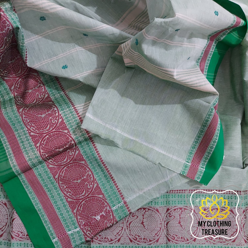 Kanjivaram Cotton Saree - English Green