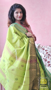 Kanjivaram Cotton Saree - Lime Green