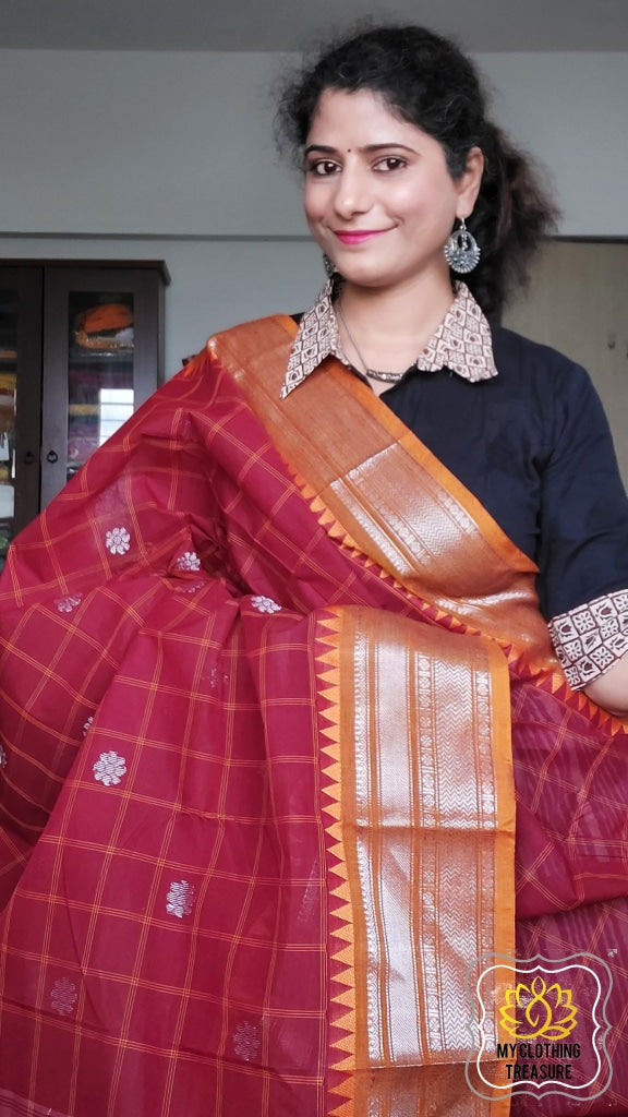 Kanjivaram Cotton Saree - Maroon