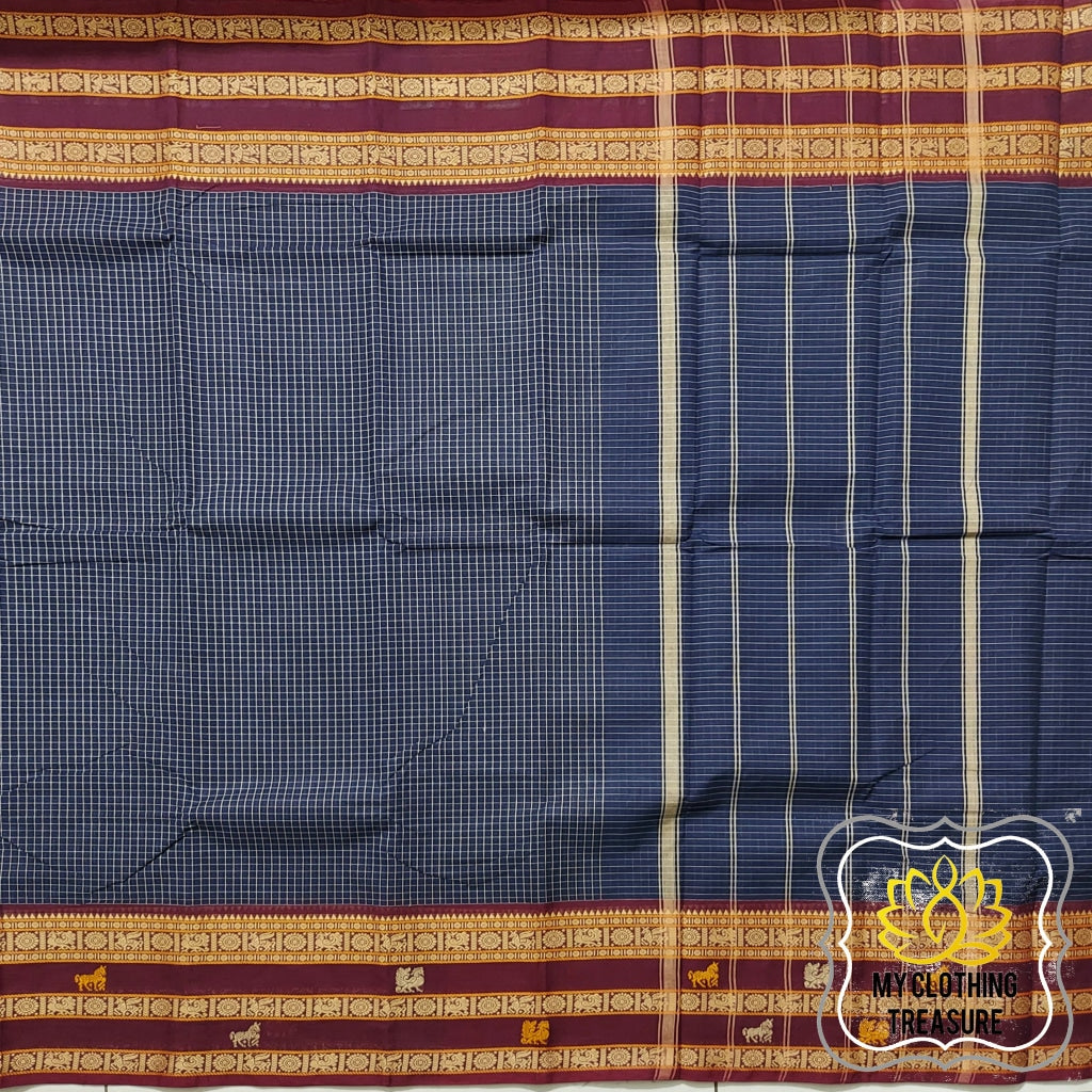 Kanjivaram Cotton Saree - Navy Blue