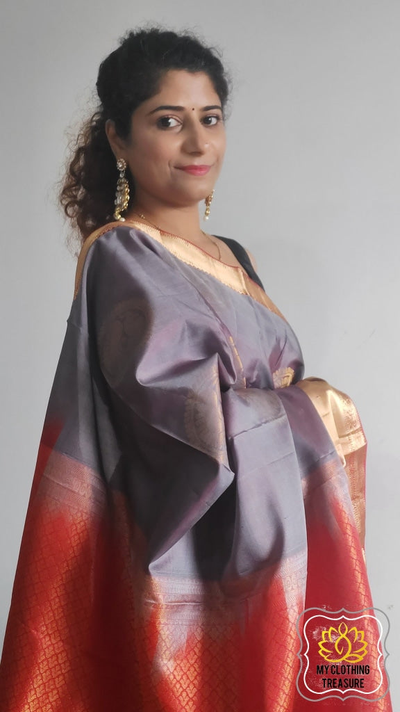 Soft Bishnupuri Katan Silk Saree in Dual Tone Purple – Bengal Looms India