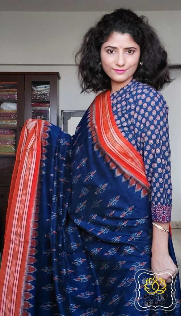 Handloom Pochampalli Cotton Ikat Indigo Saree – Sayali Rajadhyaksha Sarees