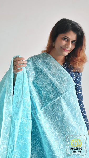 Sky Blue Cotton Saree ✈️FREE➕COD🤩⬇️ - SareesWala.com