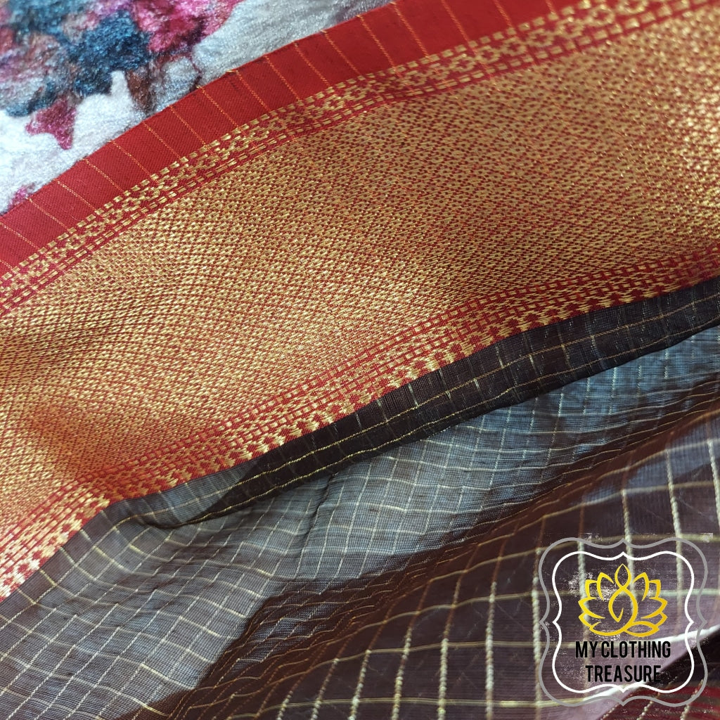 Maheshwari Silk Cotton Dupatta - Coffee