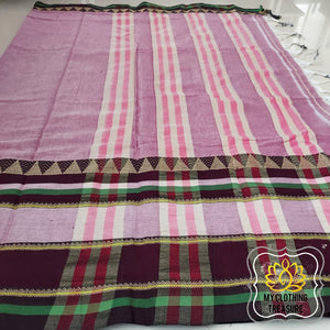 Narayanpet Mercerized Cotton Saree With Broad Border - Dusty Pink