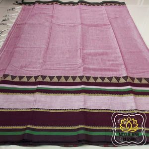 Narayanpet Mercerized Cotton Saree With Broad Border - Dusty Pink