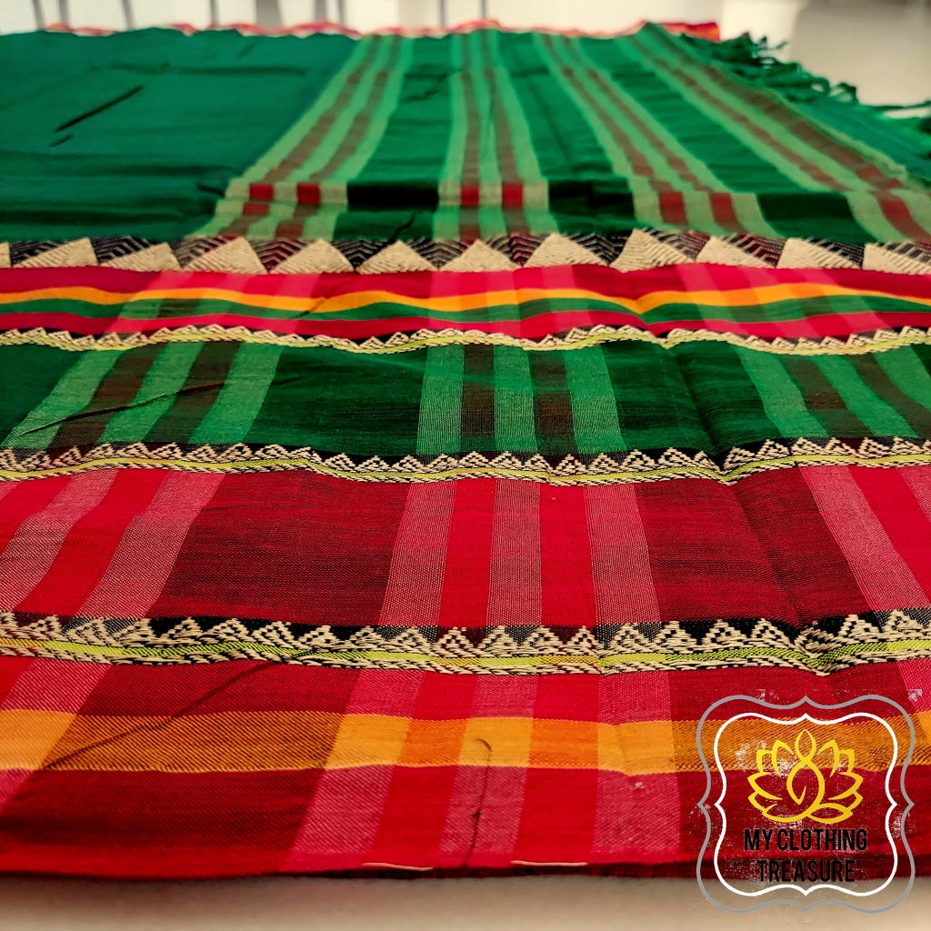 Narayanpet Mercerized Cotton Saree With Broad Border - Green – My Clothing  Treasure