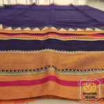 Load image into Gallery viewer, Narayanpet Mercerized Cotton Saree With Broad Mustard Border - Ink Blue
