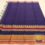 Load image into Gallery viewer, Narayanpet Mercerized Cotton Saree With Broad Mustard Border - Ink Blue
