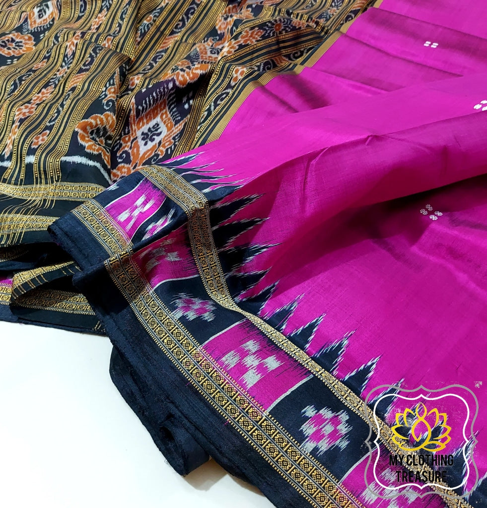 Odisha Handloom Pasapali Border Khandua Silk Saree - Rani Pink