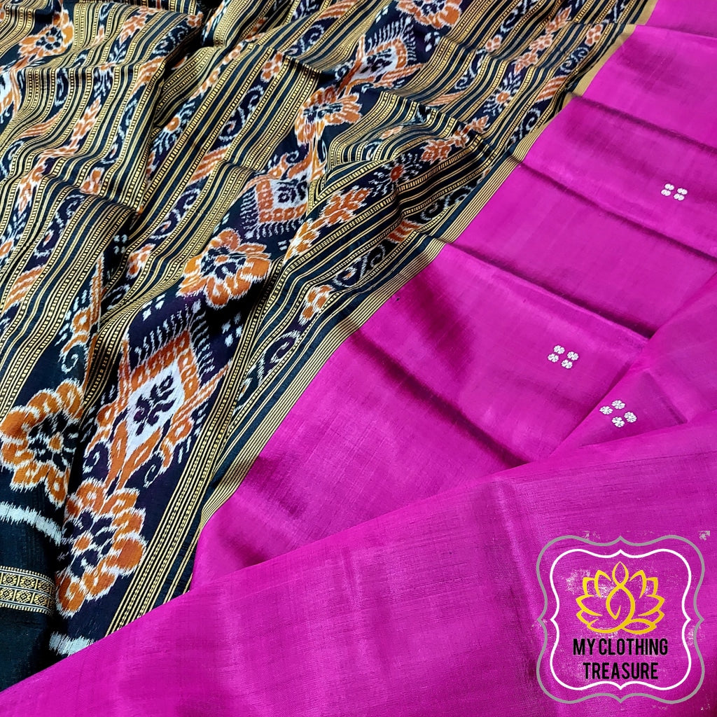 Odisha Handloom Pasapali Border Khandua Silk Saree - Rani Pink