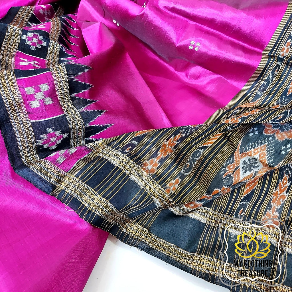 Odisha Handloom Pasapali Border Khandua Silk Saree - Rani Pink