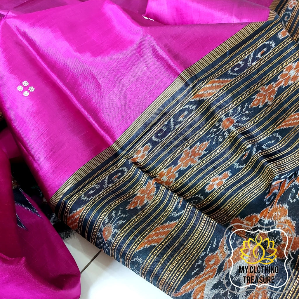 Odisha Handloom Pasapali Border Khandua Silk Saree - Rani Pink