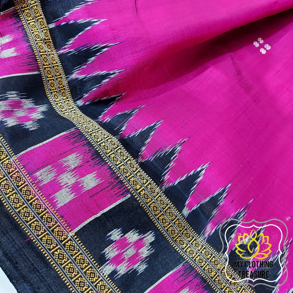 Odisha Handloom Pasapali Border Khandua Silk Saree - Rani Pink