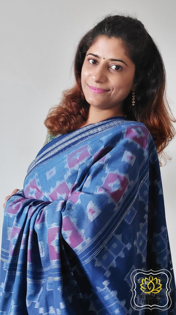 Odisha Ikkat Box Body Khandua Cotton Saree - Blue