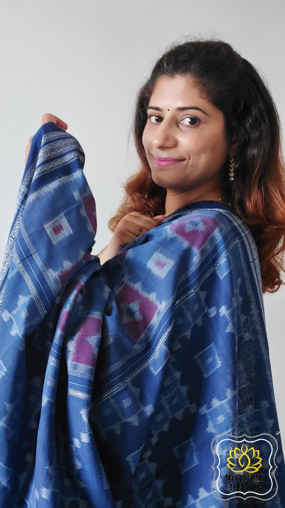 Odisha Ikkat Box Body Khandua Cotton Saree - Blue