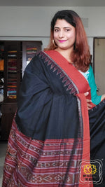 Load image into Gallery viewer, Odisha Ikkat Khandua Cotton Saree- Black &amp; Brown Saree
