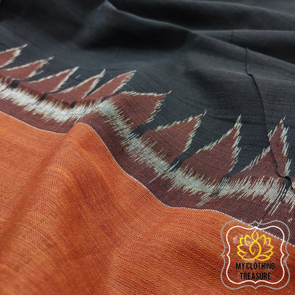 Odisha Ikkat Khandua Cotton Saree- Black & Brown Saree