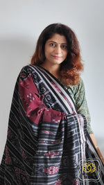 Load image into Gallery viewer, Odisha Ikkat Khandua Cotton Saree- Burgundy And Black Saree
