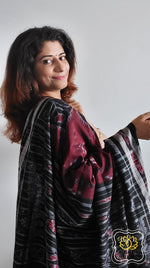 Load image into Gallery viewer, Odisha Ikkat Khandua Cotton Saree- Burgundy And Black Saree
