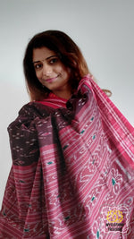 Load image into Gallery viewer, Odisha Ikkat Khandua Cotton Saree- Coffee &amp; Red Saree
