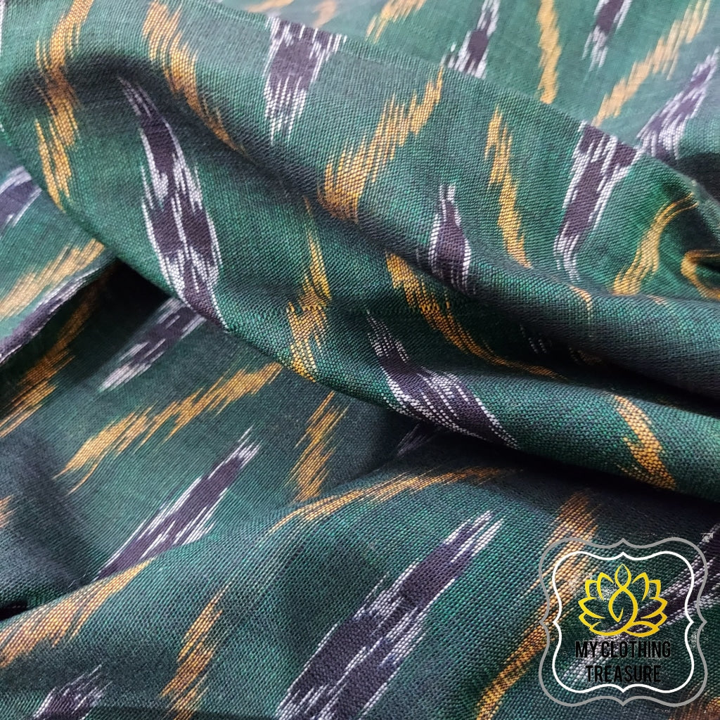 Odisha Ikkat Khandua Cotton Saree- Green & Black Saree